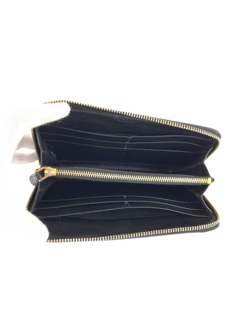 Prada Saffiano Black Gold Leather Wallet - Picture 6 of 9